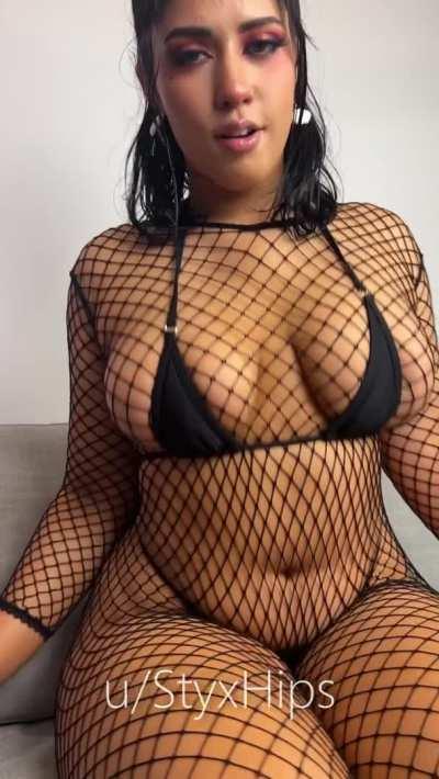 Do fishnets and micro-bikinis go together?