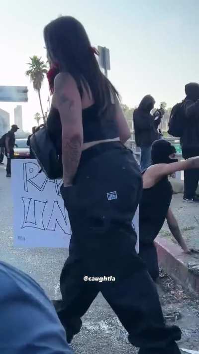 Protesters in LA throw rocks and debris onto LAPD cars on the highway