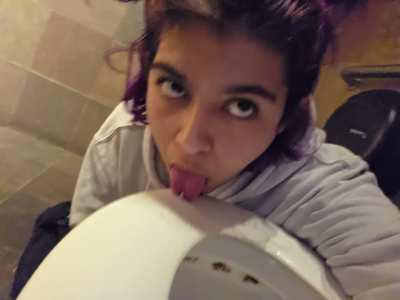 Licking the toilet like a dumb brainless cunt