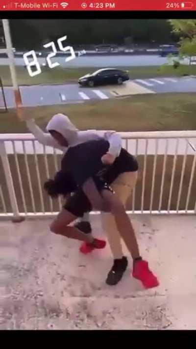 bro gets tossed off the balcony in HS fight