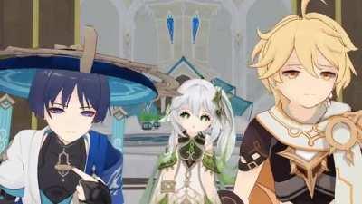 Adopted child, mother (Dendro Archon) and father (sage) with airbo EVERYBODY [Out of Character Note]