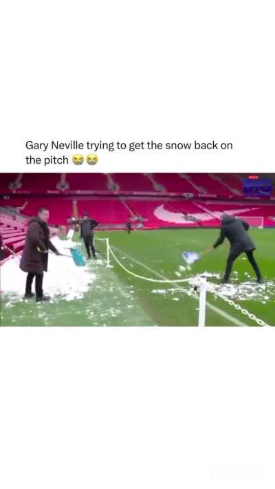 Gary Neville Trying To Get The Snow Back On The Pitch 
