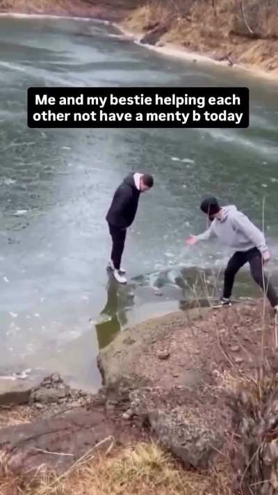 Just a dude helping another dude of the ice