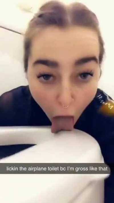 Girl licks the airplane toilet seat and it might be the trashiest thing I have ever seen.