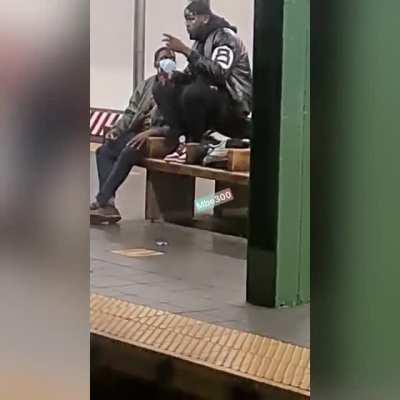 Bench romance on Nyc subway