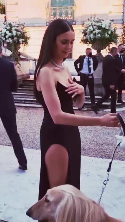 Nina Dobrev at a movie event dressed like an expensive classy escort