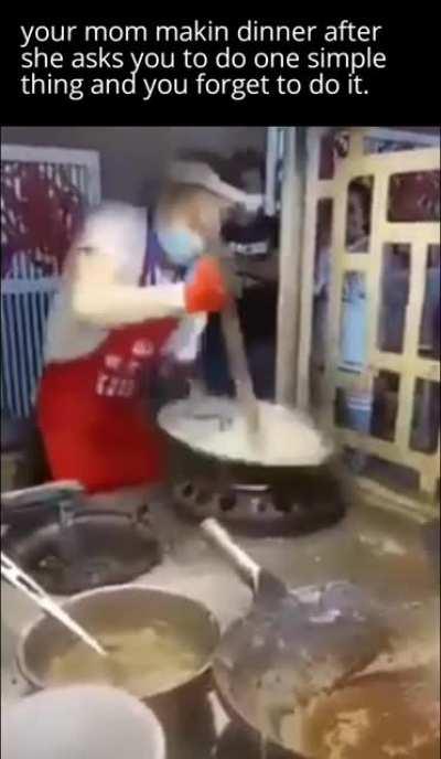 why you makin her slave over a hot stove like that?