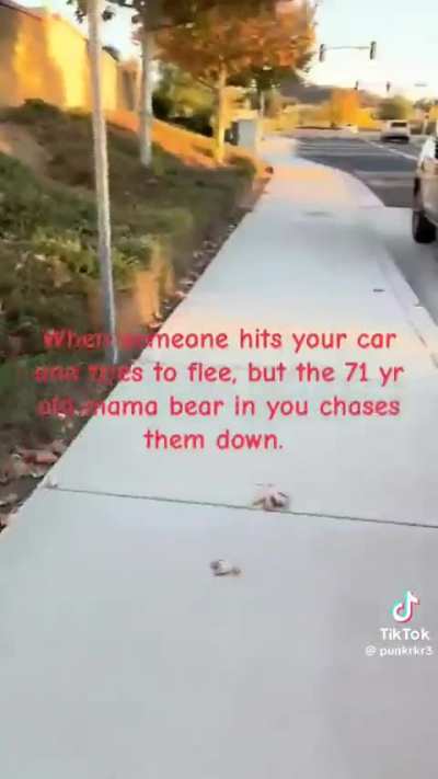 24-year-old attempts hit and run, then epic freaks when 71-year-old suggests accountability. (Banshee meltdown volume-warning ) 