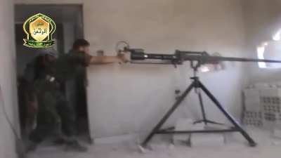 Opposition fighters targeting Syrian Army positions with a homemade anti-materiel rifle - al-Malihaha, Damascus - 8/6/2014