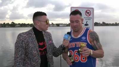 Colby presents Jorge and Dustin the world MMA awards for the nap trophy and tap trophy