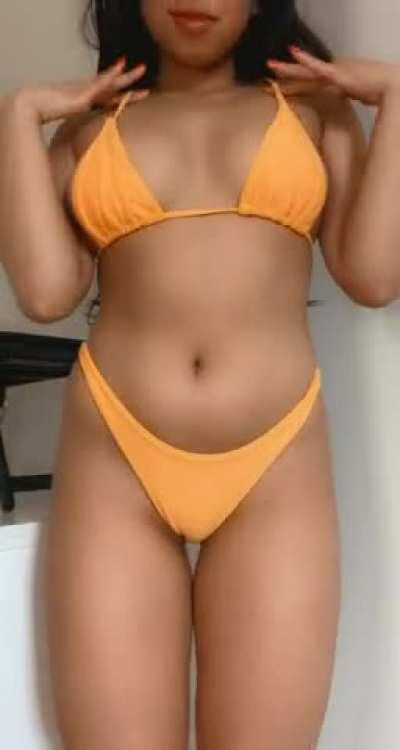 Just a big titty Filipina having some fun in her itty bitty yellow bikini