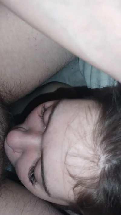 At the end of the video I threw up because of his cock in my throat