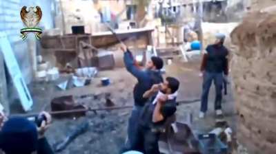 FSA homemade grenades launcher fails. Darayya, Syria. Feb 2013