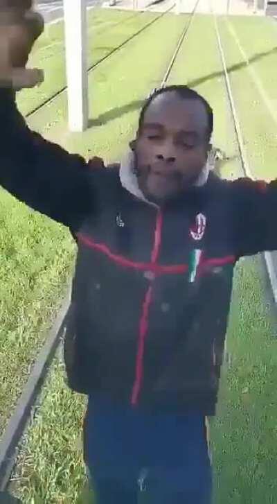 Idiot fights a train