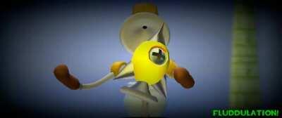 FLUDD shows Mario how to scratch it