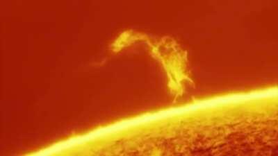 On Monday I pointed a telescope at the sun for 3 hours to see how much things moved during that time. This is what 3 hours of movement on a solar prominence looks like.