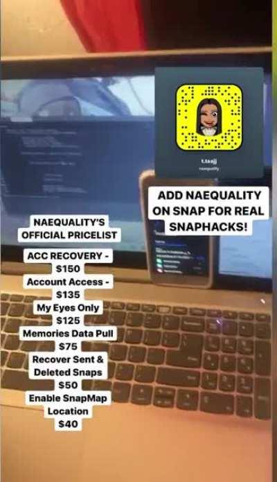 Y’all here need a hacker? Add @naequality on Snapchat to order hacks for social media like account access , recovery, my eyes only , memories pulling and more! Telegram Group link in the comments below!
