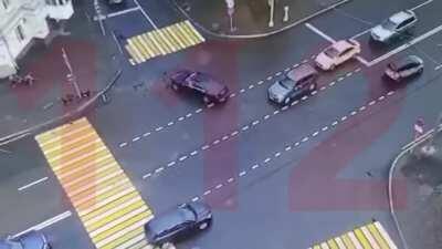 Russian Deputy of Minister of Defense skips the red light, hits another car which hits the baby in a trolley. The only surprise is that the streetcam video was not deleted immediately and leaked into public.