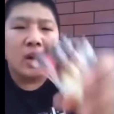 Crazy Guy Smokes 3 Packs of Ciggs Through His Nose and Then Proceeds to Eat Them.