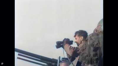 Footage of the 3rd Armored Spearhead advancing through central Germany after passing the Rhine River. Scene includes authentic audio recorded from fighting. March 29th, 1945.