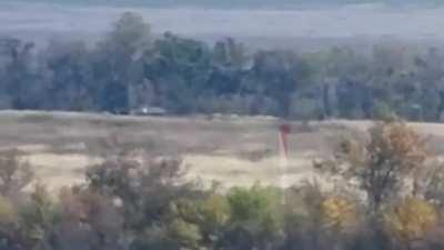 ATGM strike by SF of the Ukrainian National Guard against a Russian BMP on the move in Avdiivka axis