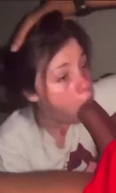 Gagging on huge cock.