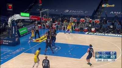 [Highlight] Curry jukes one defender, fakes out another and lays it in.