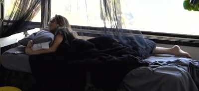 Valkyrae in bed during marathon stream w/ Cinna - February 2025