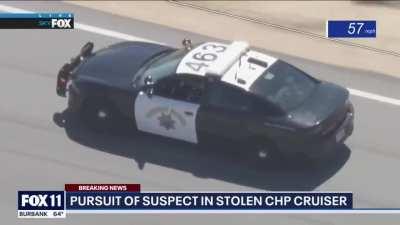 Man Footbails from Police Car at High Speed