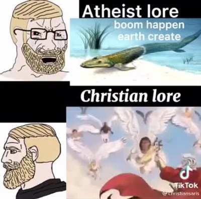Virgin Atheist lore vs. Chad Christian lore