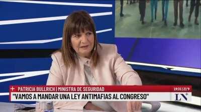 La Ministra de Seguridad Patricia Bullrich anticipó que enviará al Congreso un proyecto de Ley antimafia para combatir el crimen organizado