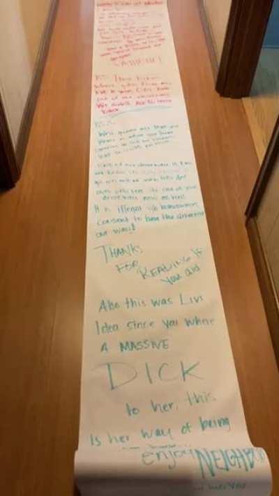 Neighbor says her 7yo daughter told her to write a mean “note” telling us to give her toys back that the girl had left in our yard.