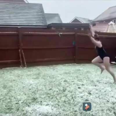 Doing gymnastics in the snow