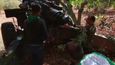 NLF howitzers working on Syrian Army positions from tree concealment positions - Khan al-Sabil - 2022