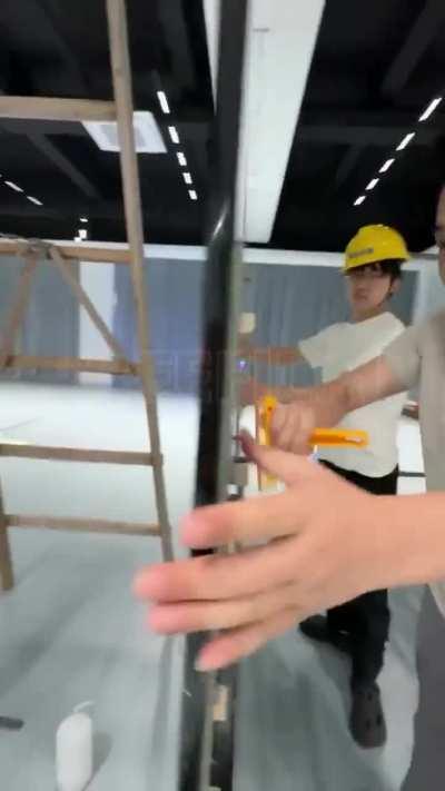 Transparent LED screen on glass window.