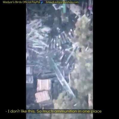 Madyar - UA drone recon. Destroying a sizeable pile of ammo. 16 Jan. Soledar. Subtitled