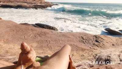 Cumming hard with a stunning view.