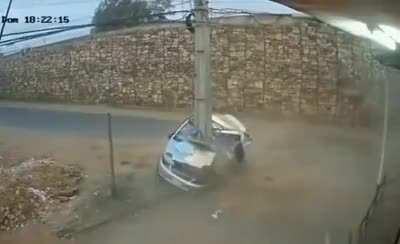 Car takes on pole