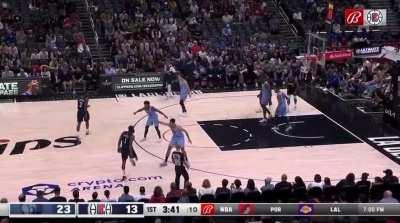 [Highlight] James Harden airballs a step back 3 and then like a bad roommate has his shot evicted by Biyombo