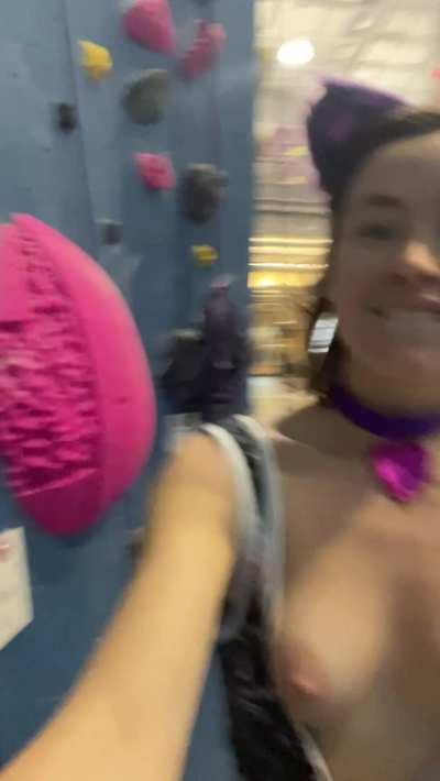 Showing Off my Tiny Boulders at the Indoor Rock Climbing Center!