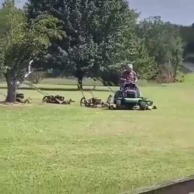 Lawnmower armada in V-formation