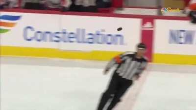 Hitting the shot from the other side of the rink