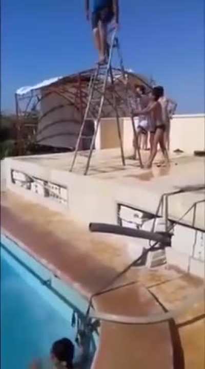 Wcgw trying to jump from a ladder into the pool