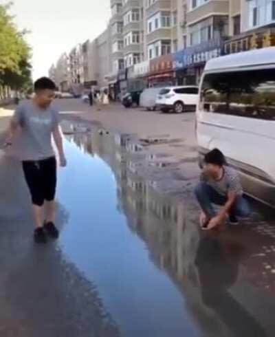 Don’t tie you shoe next to a puddle