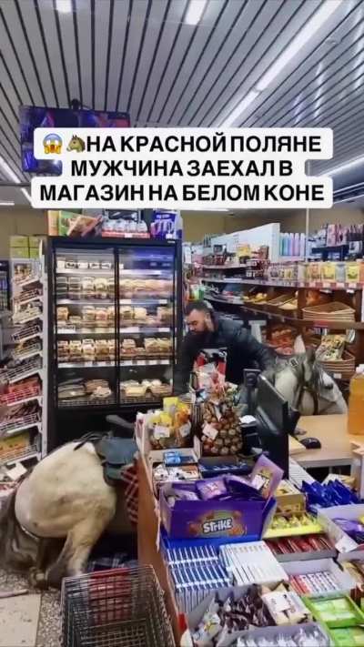 A drunk man in Sochi, Russia got into a store on a horse, causing chaos