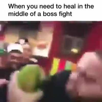 To Eat an Apple while a brawl.