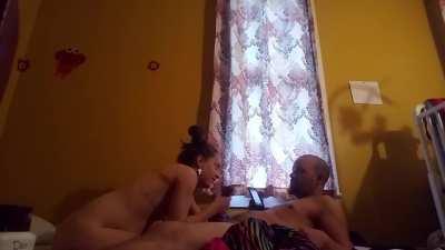 Girlfriend on speaker while side bitch sucks and rides him