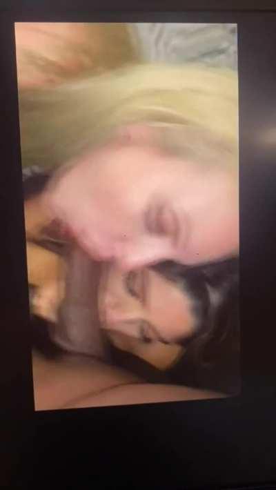 BBC, brunette, blonde intimate threesome. Takint shots. Good fucking.