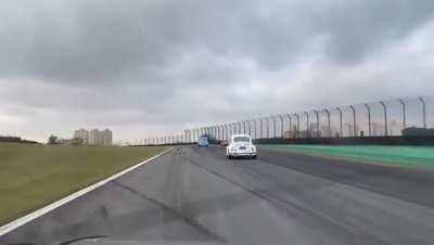 Showing off his driver skills - track day