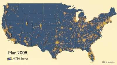 [OC] Blockbuster Video US store locations between 1986 and 2019